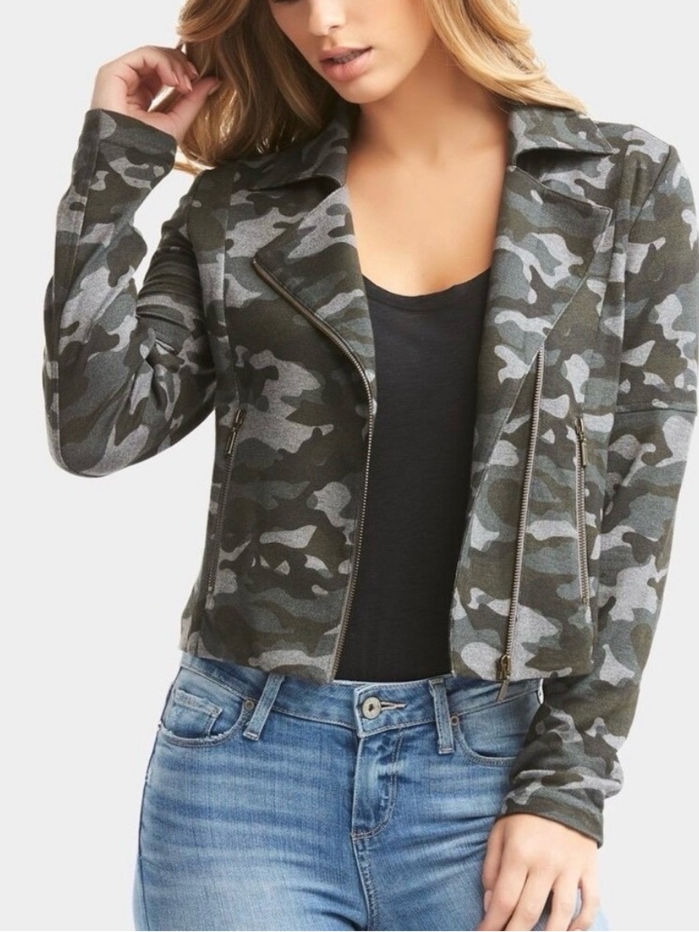 TART Camo Zip-Front Moto Jacket - Olive/Gray